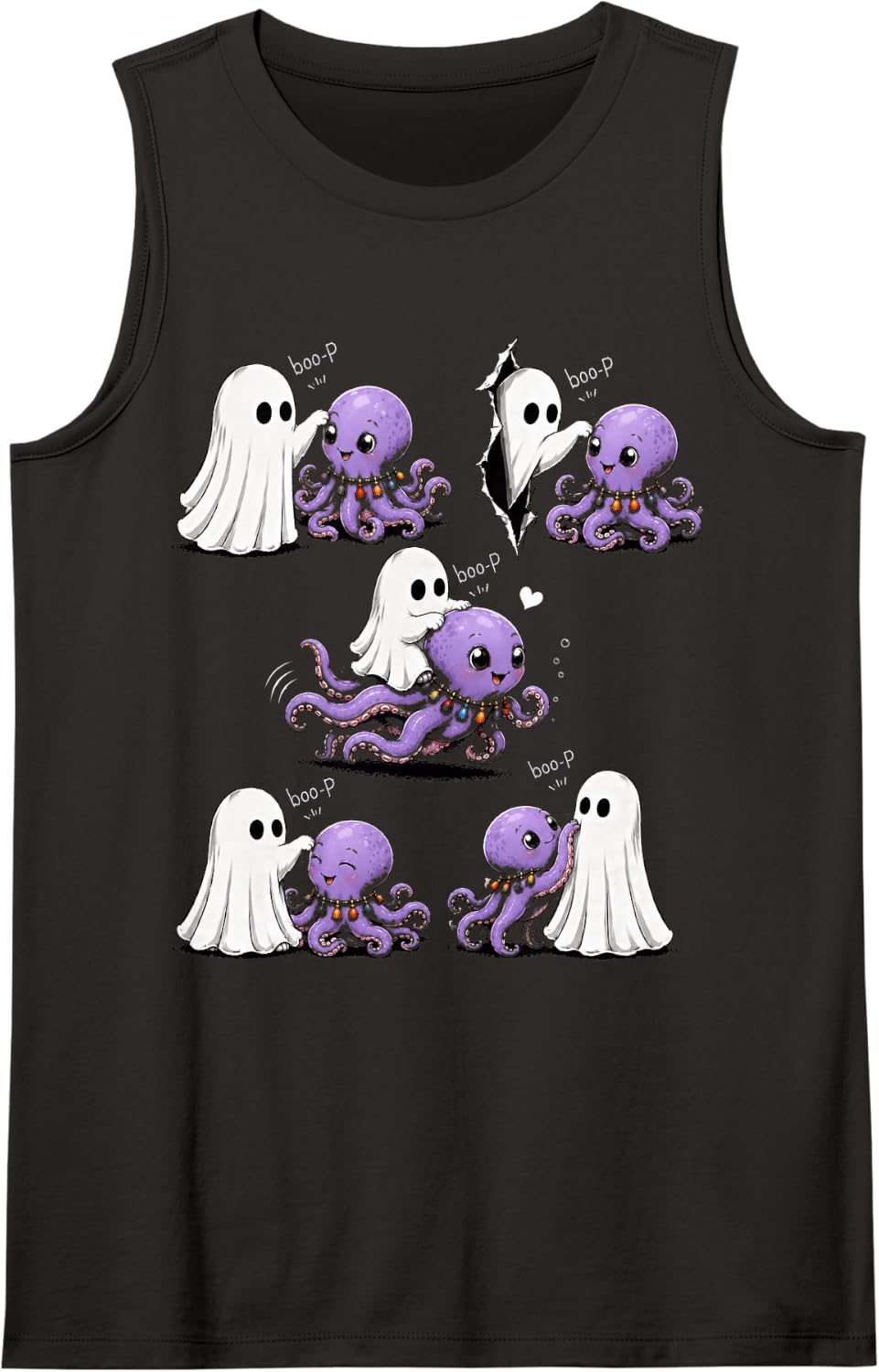 Cool Octopus Boo P Ghost Nose Boop Halloween Costume Tank Top - Black