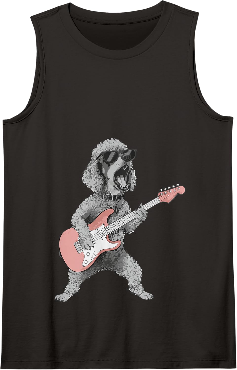 Poodle Playing A Guitar | Vintage Poodle Tank Top - Black