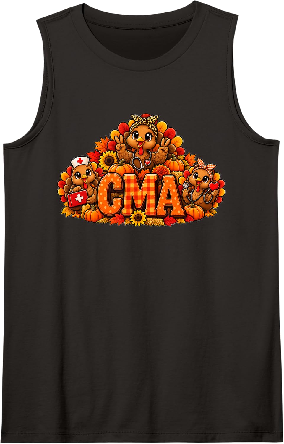 Turkey Certified Medical Assistant Women CMA Thanksgiving Sleeveless Tank Top - Black