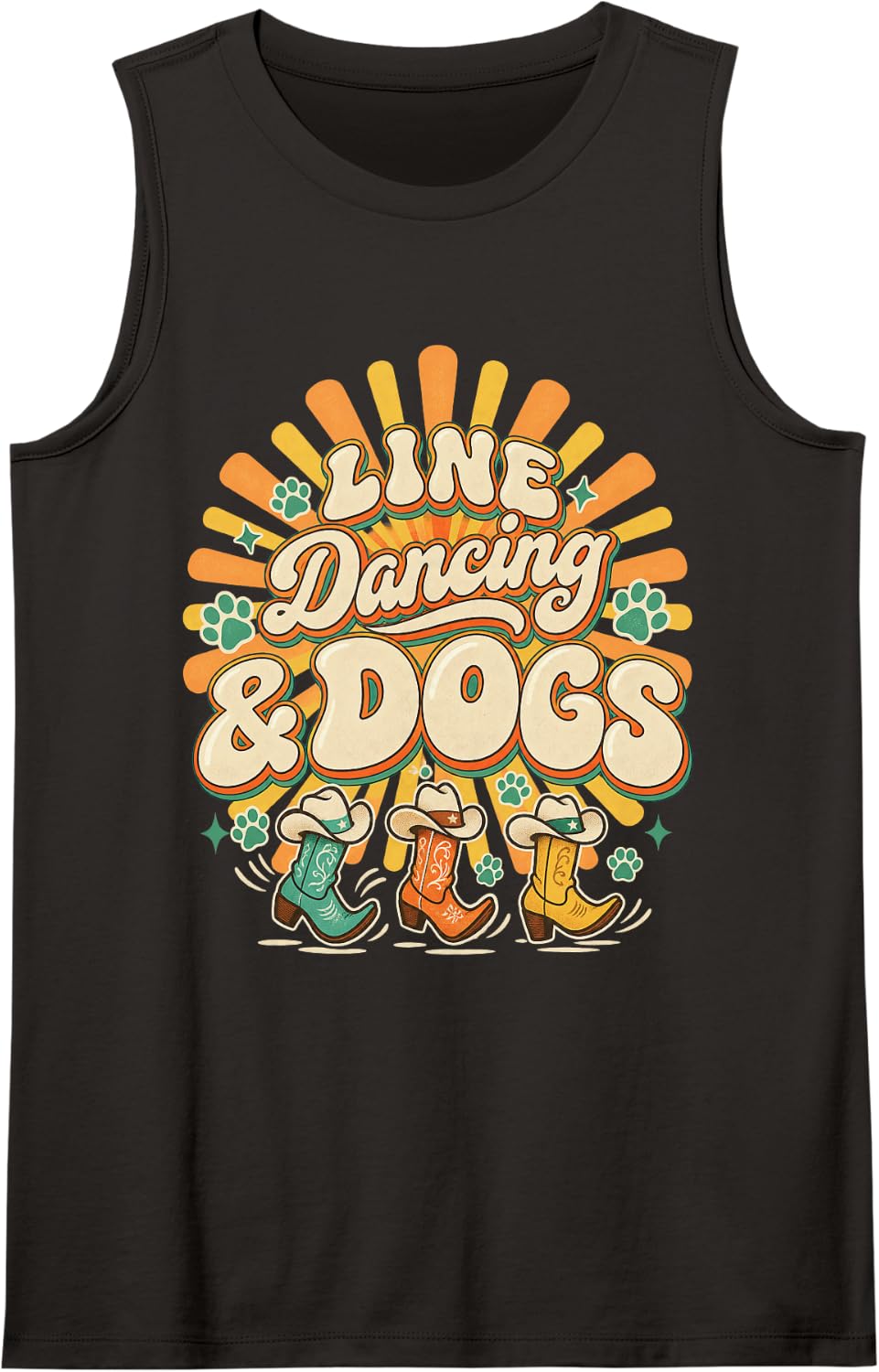 Funny Line Dancing and Dogs Country Dance Lover Sleeveless Tank Top - Black