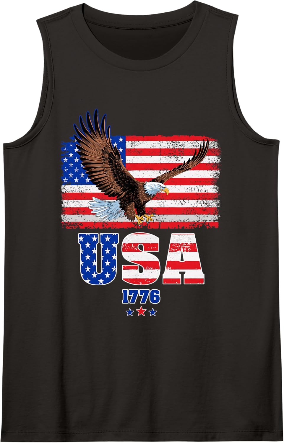 American Flag Patriotic Eagle Independence Day 4th of July Sleeveless Tank Top - Black