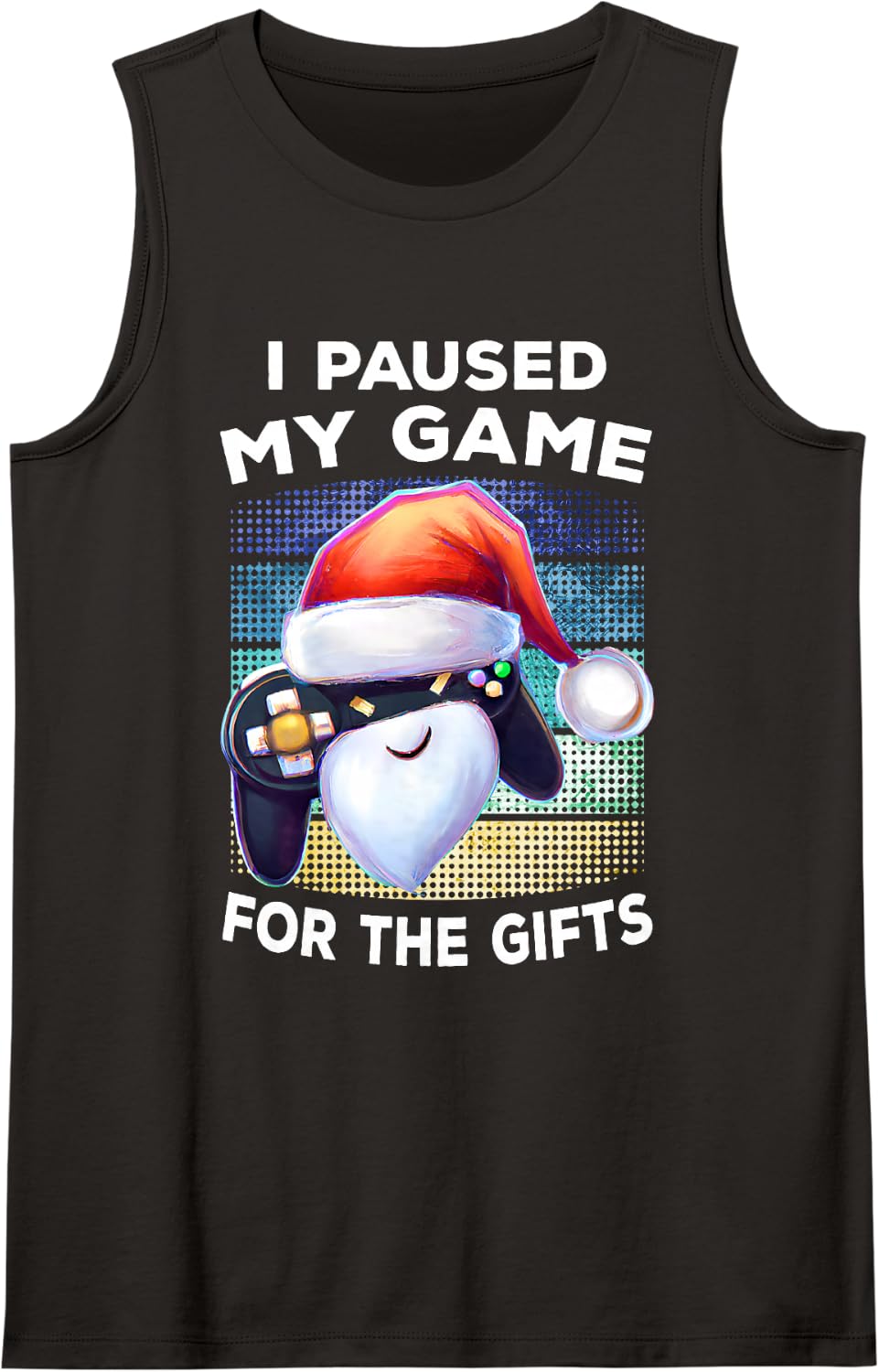I Paused My Game Christmas Santa Funny Gamer Pajama Teen Boy Sleeveless Tank Top - Black