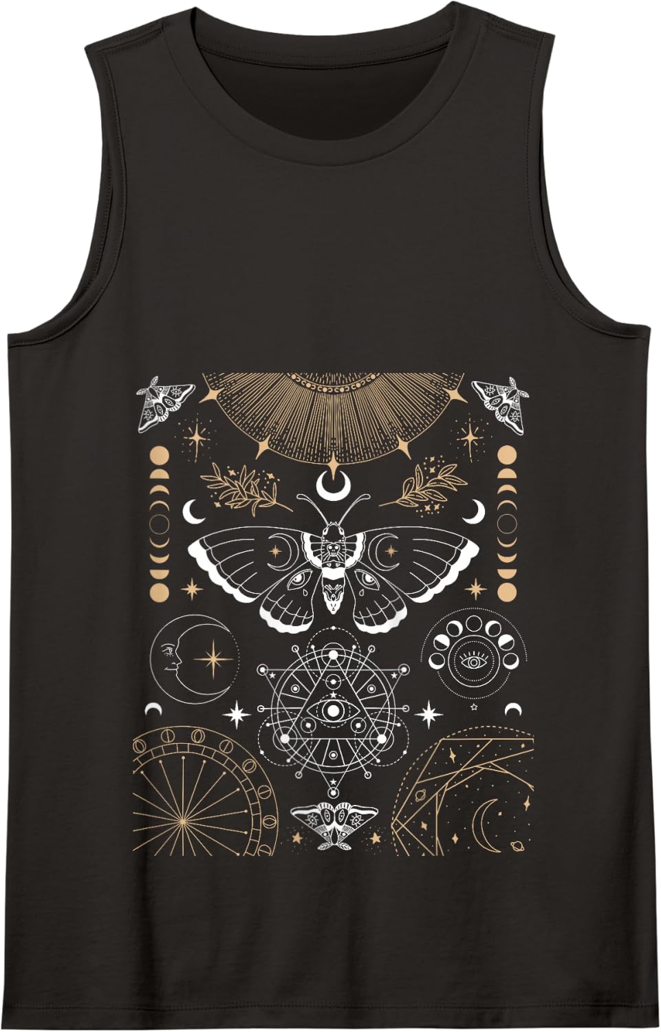 Luna Moth Moon Phases Witchy Dark Academia Aesthetic Occult Tank Top - Black