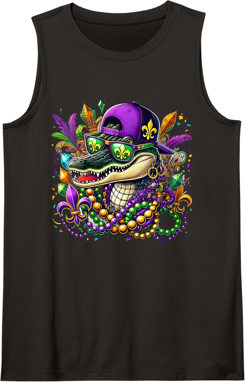 Mardigator Mardi Gras Alligator Costume Men Women Mardi Gras Sleeveless Tank Top - Black