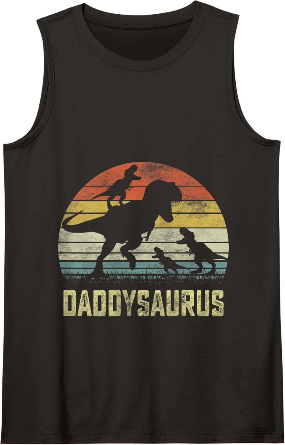 Daddy saurus T Rex Dinosaur Daddy 3 kids Family Matching Tank Top - Black