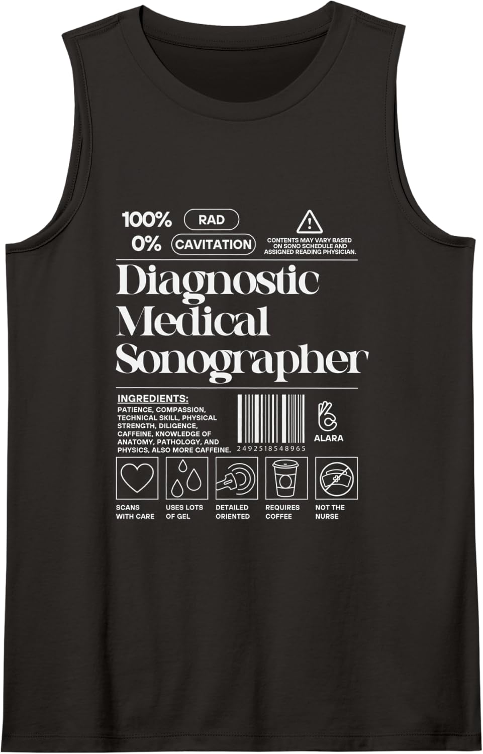 Diagnostic Sonographer Label Funny Ultrasound Tech Sleeveless Tank Top - Black