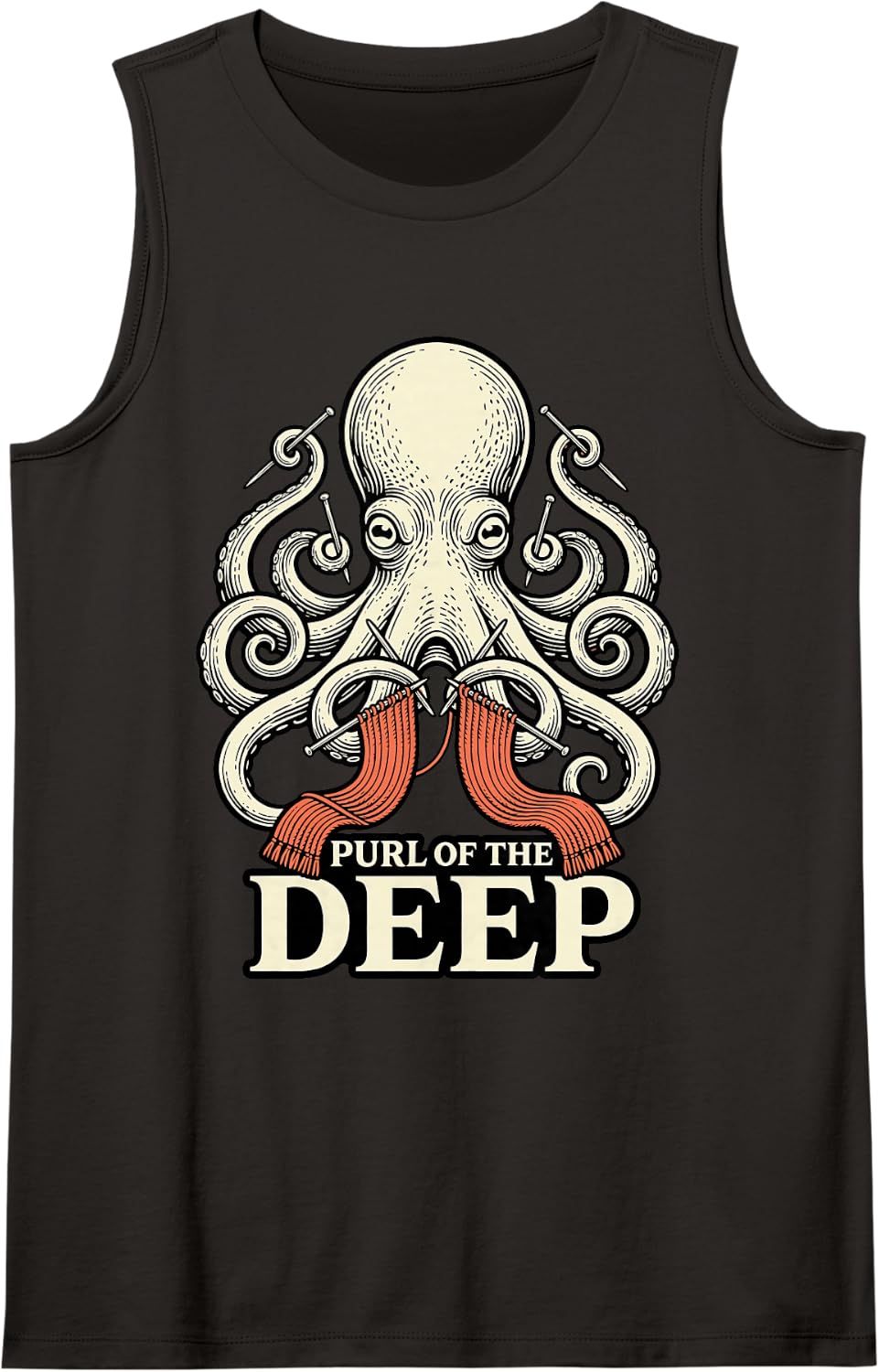 Octopus Purl of The Deep Funny Knitting Humor Knitter Knit Sleeveless Tank Top - Black