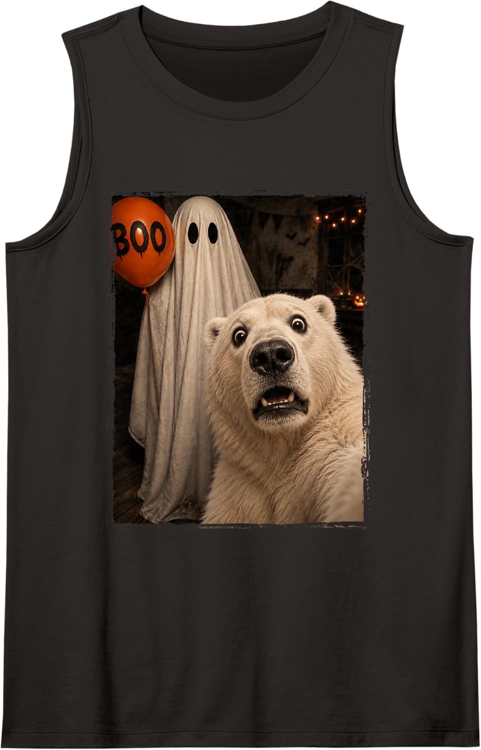 Funny Polar Bear Halloween Selfie Ghost Boo Balloon Zoo Kids Sleeveless Tank Top - Black