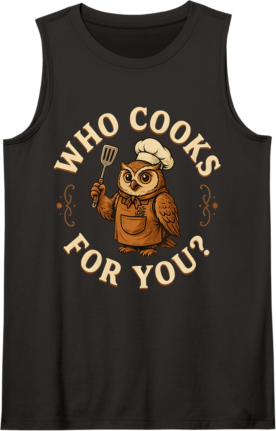 Who Cooks for You Owl Chef Pun Funny Bird Kitchen Humor Tank Top - Black