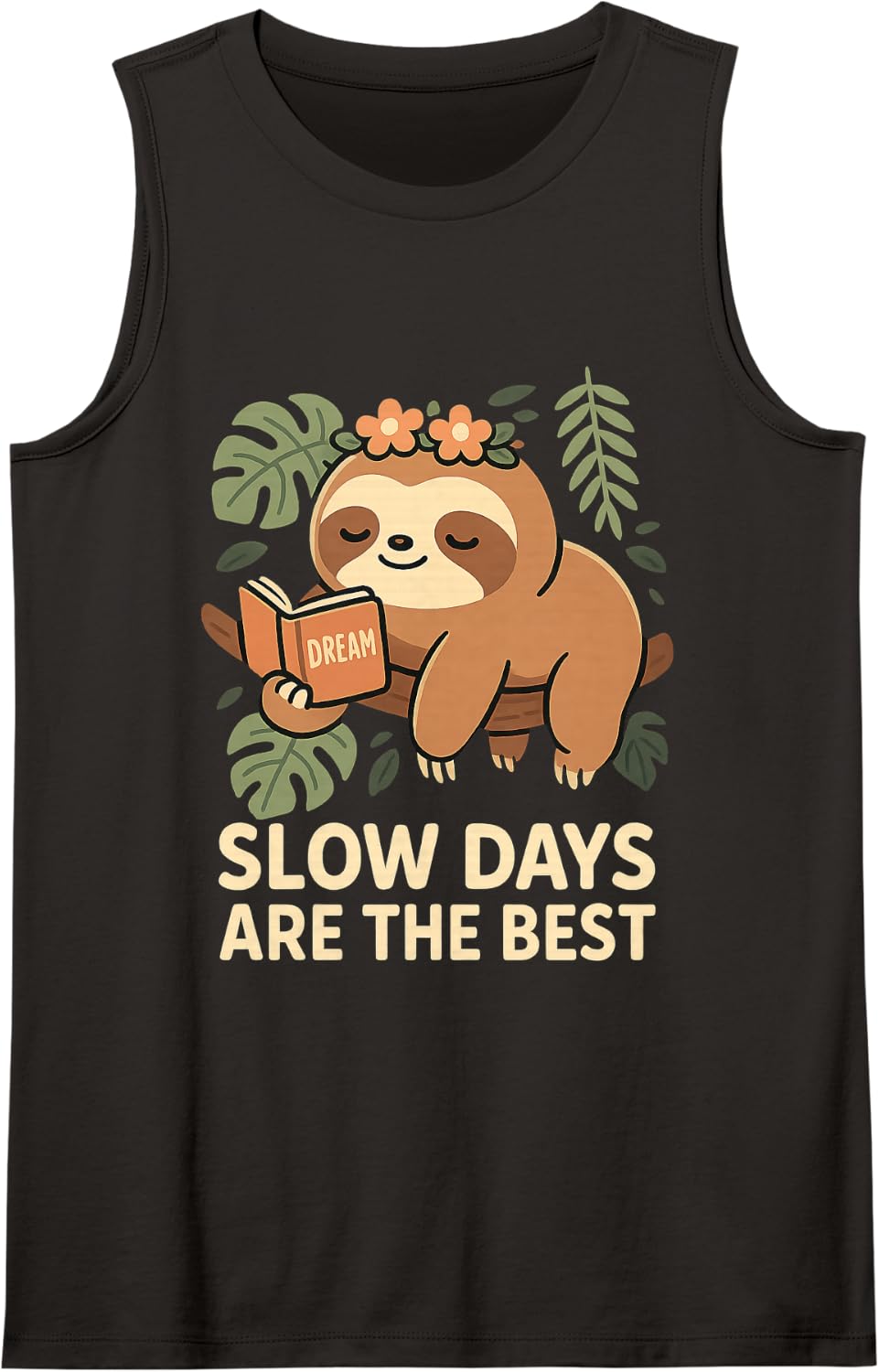 Cute Sloth Reading Slow Days are Best Funny Lazy Animal Sleeveless Tank Top - Black