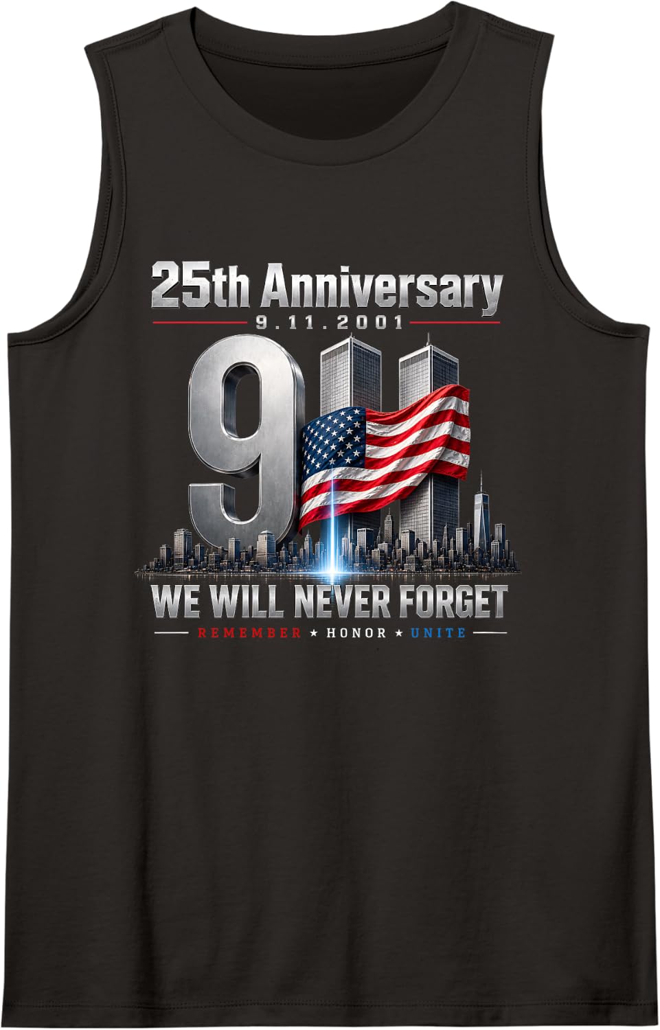 Never Forget September 11 2001 Memorial Day America Flag Tank Top - Black