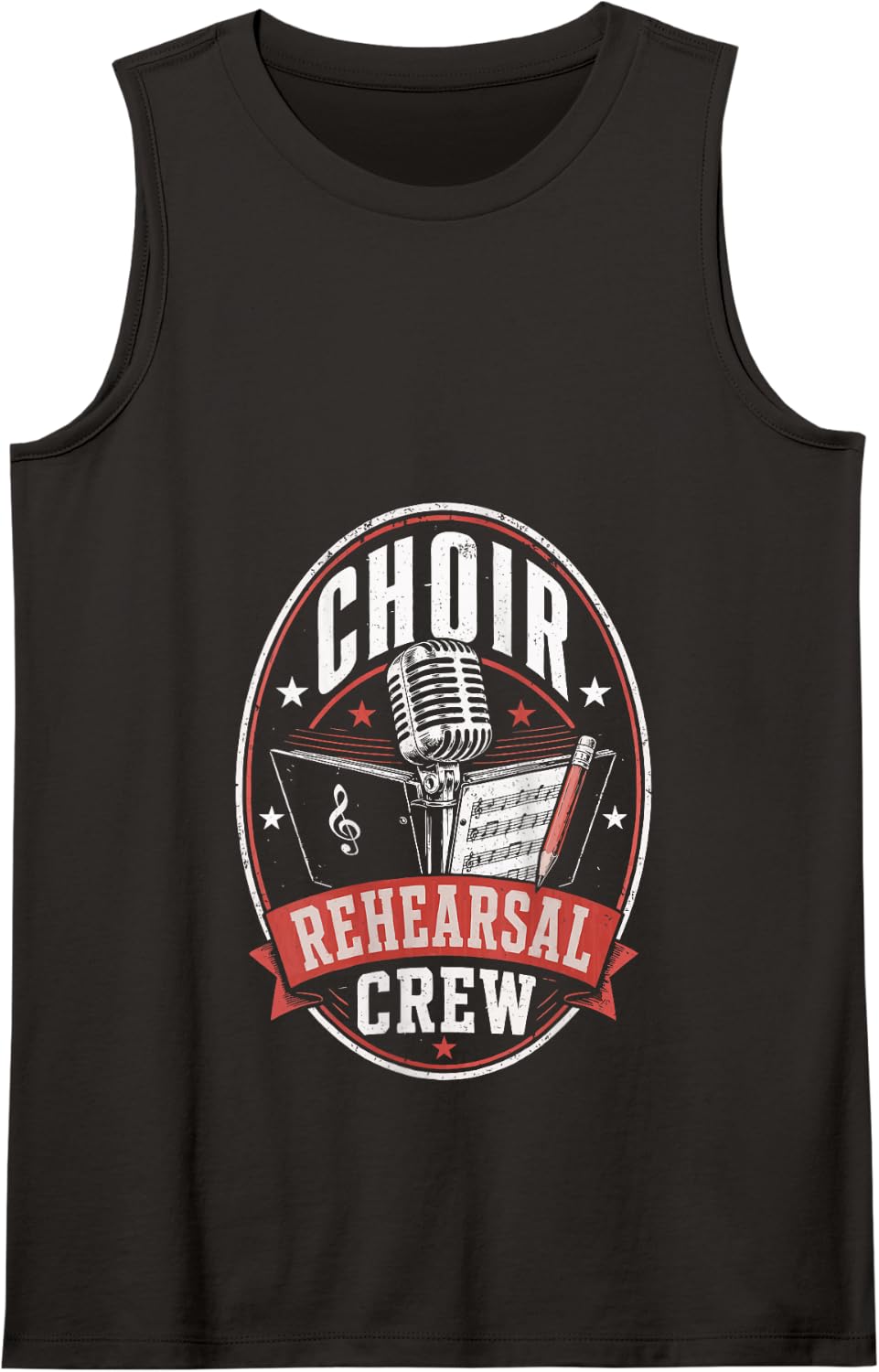 Choir Rehearsal Crew Vintage Microphone Music Tank Top - Black