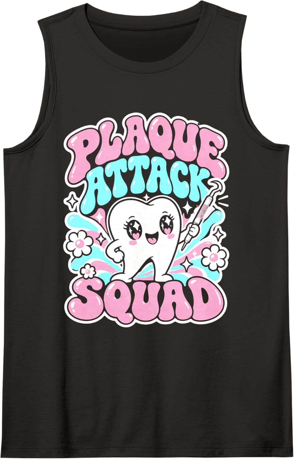 Plaque Attack Squad Cute Tooth Dental Hygienist Sleeveless Tank Top - Black