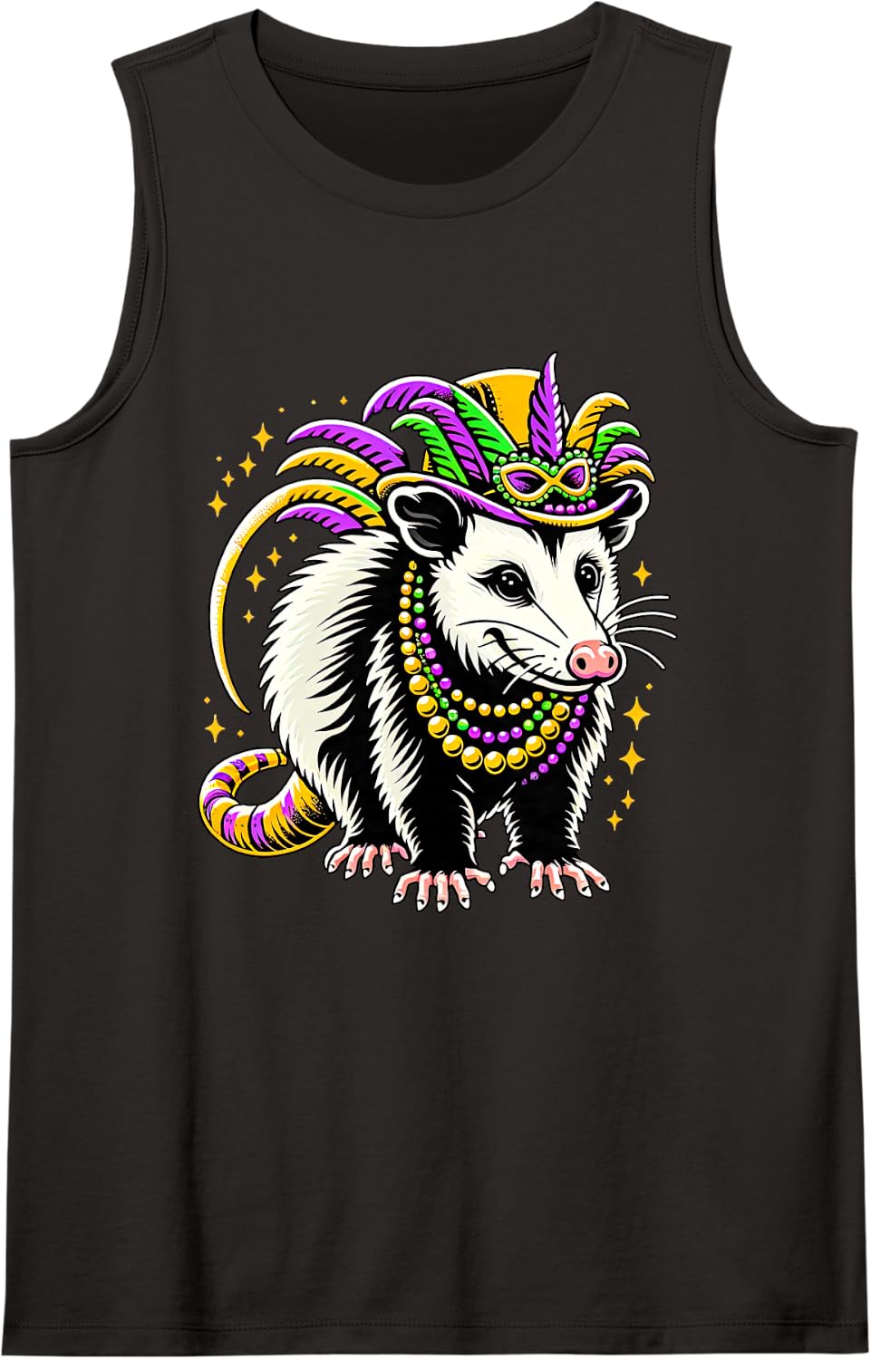 Funny Opossum Mardi Gras Possum in Mask and Beads Mardi Gras Sleeveless Tank Top - Black