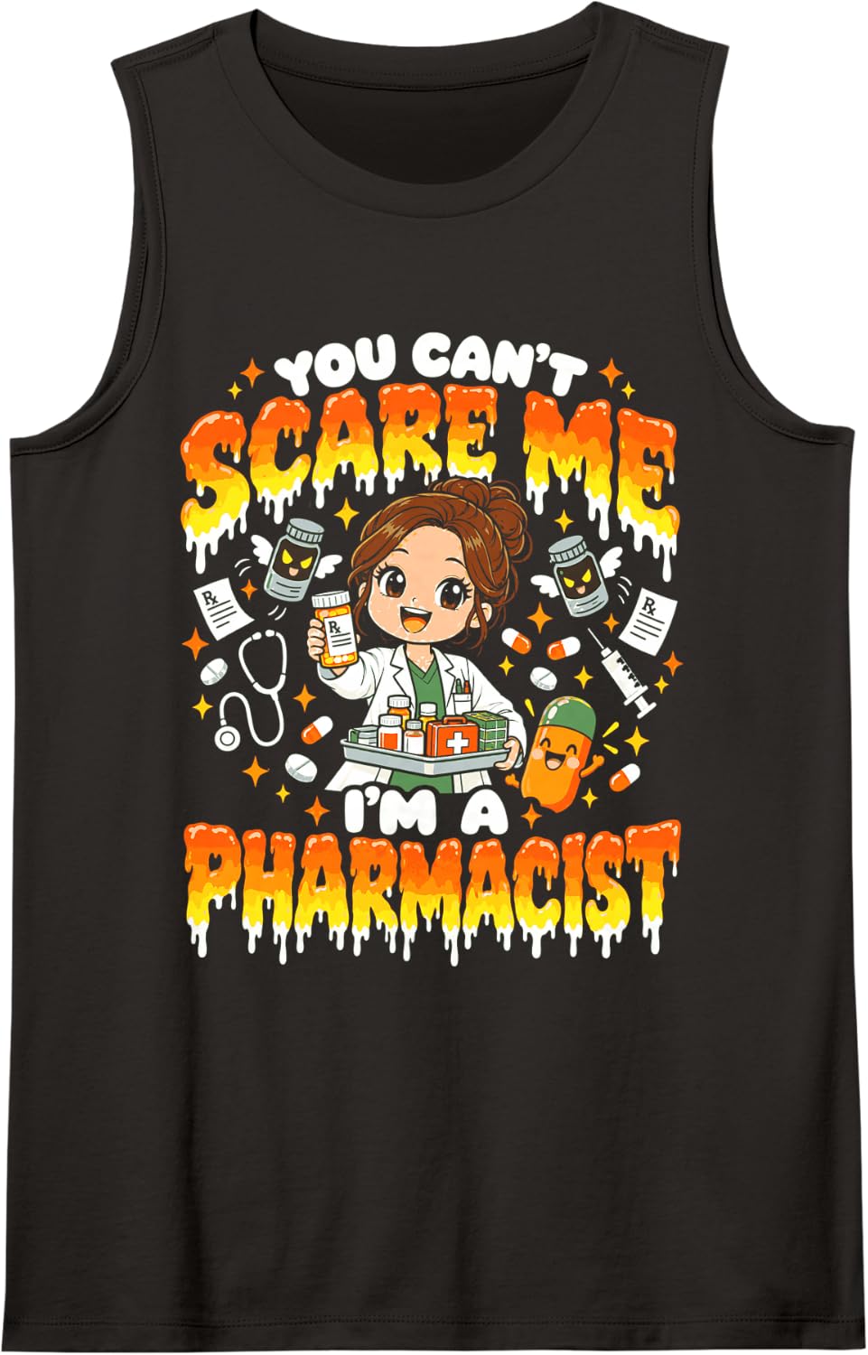 Halloween You Cant Scare Me Im A Pharmacist Funny Pharmacy Sleeveless Tank Top - Black