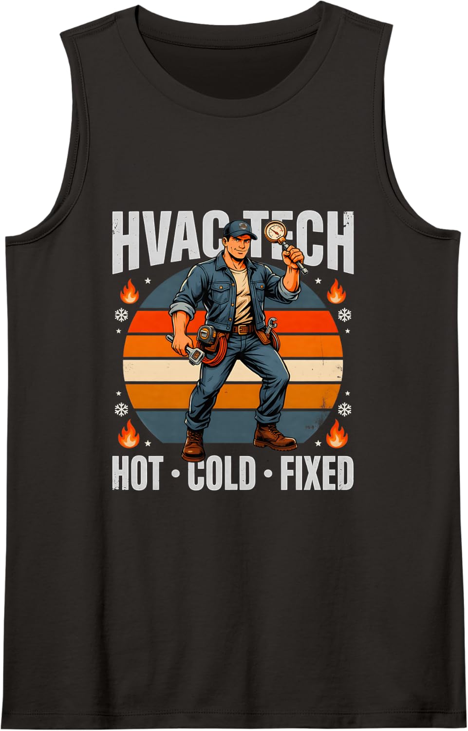 HVAC Tech Hot Cold Fixed Heating Cooling Sleeveless Tank Top - Black