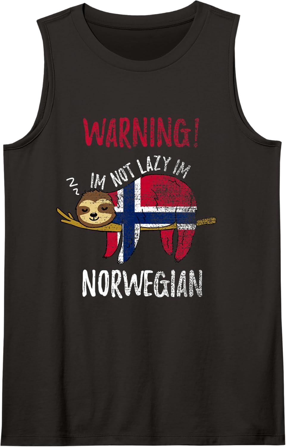 Norway Flag Sloth Im Not Lazy Im Norwegian Vintage Tank Top - Black