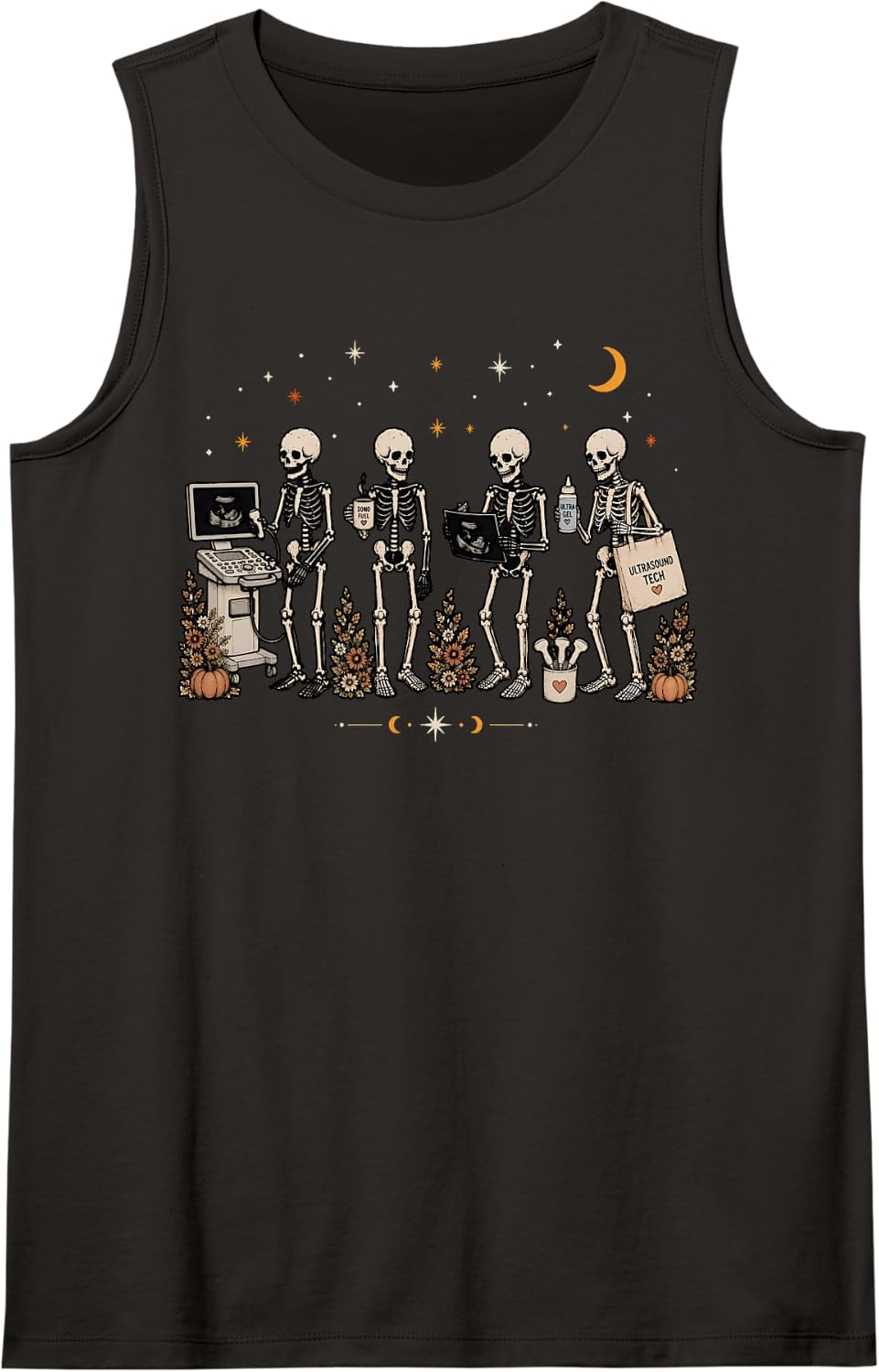 Wildflower Skeleton Sonographer Ultrasound Tech Halloween Tank Top - Black