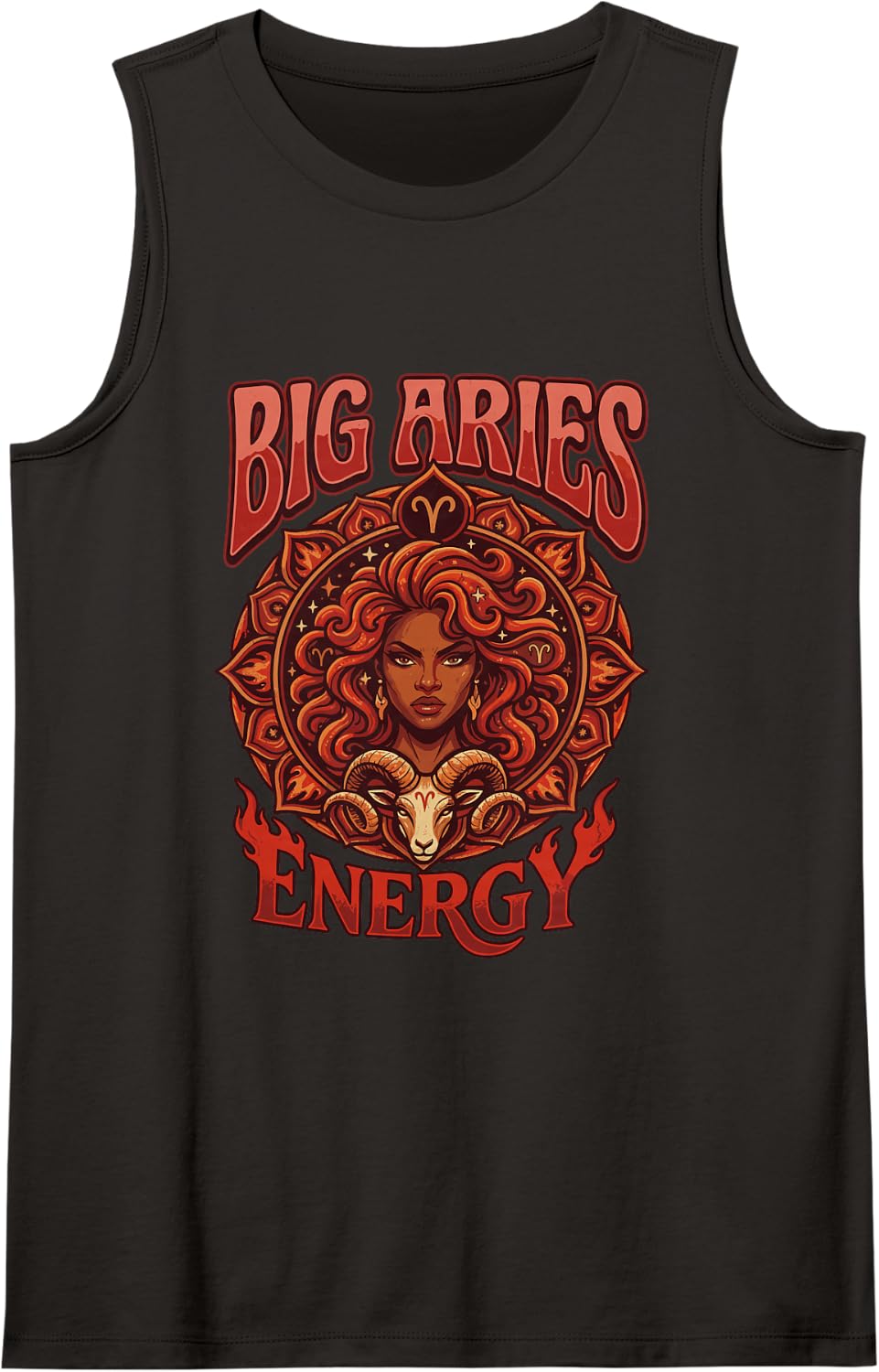 Big Aries Energy Afro Women Black Girl Zodiac Astrology Sign Sleeveless Tank Top - Black