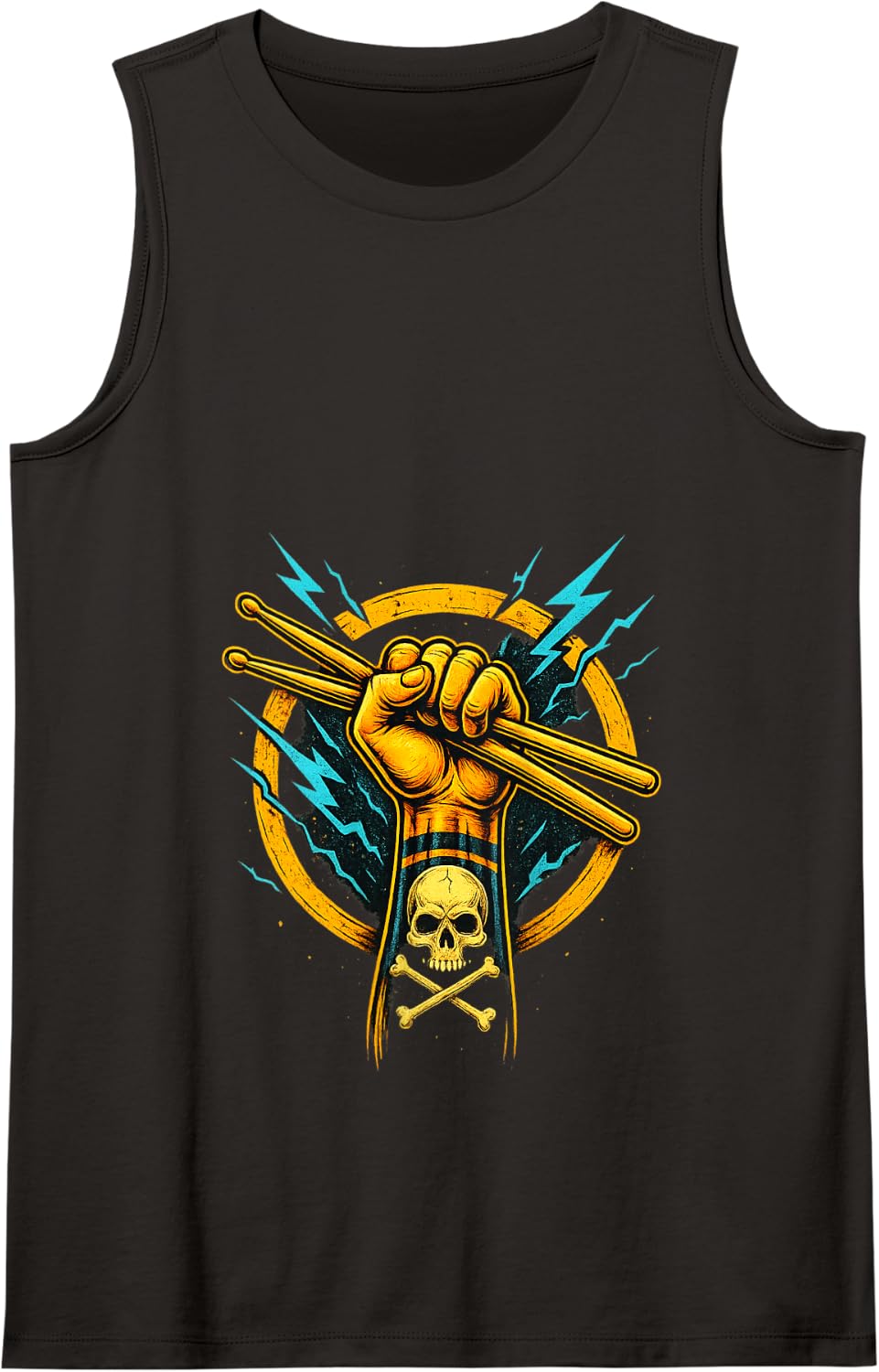 Skull Drumsticks Power Fist Design for Rock Drummers Tank Top - Black