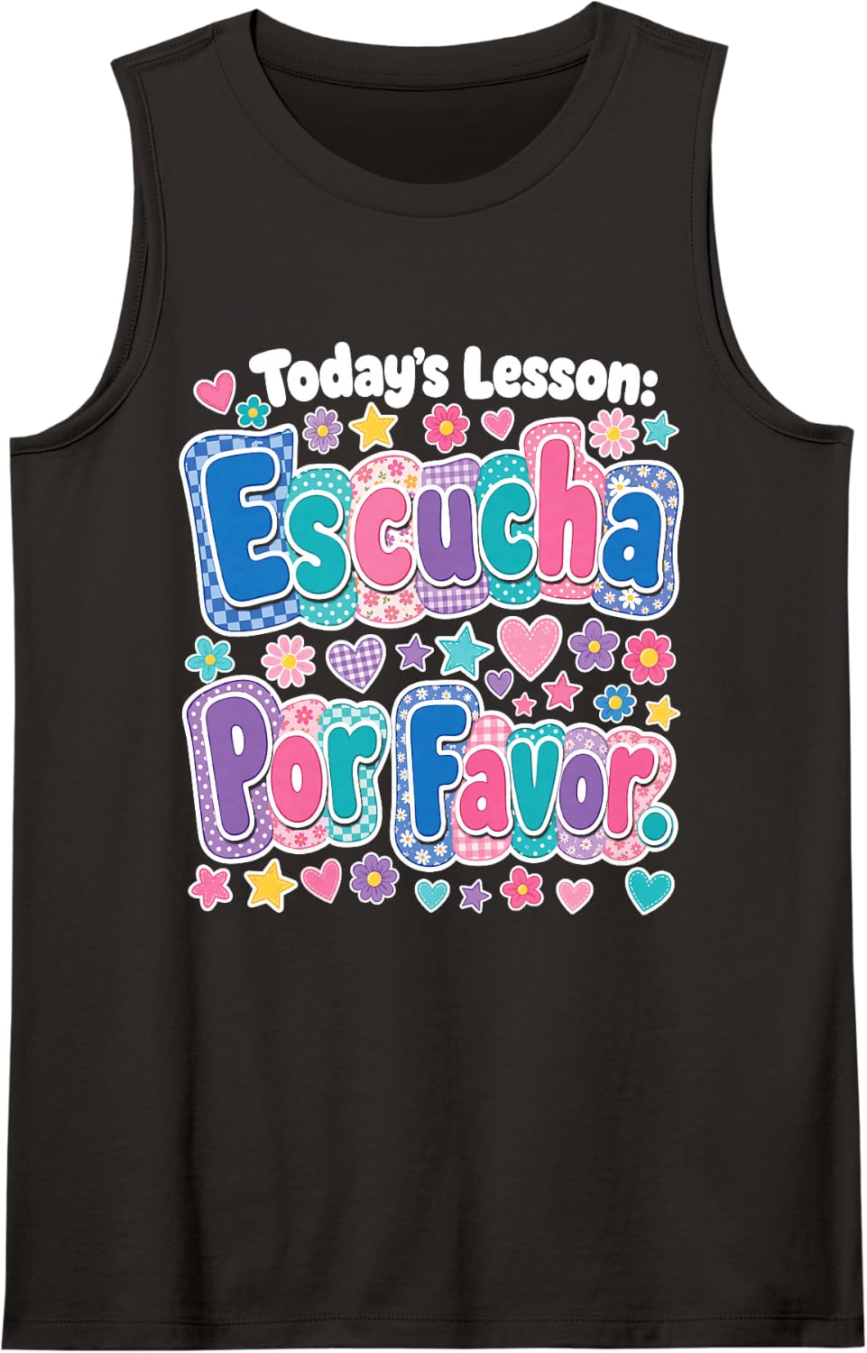 Teacher Today's Lesson Escucha Por Favor Bilingual Fun Tank Top - Black