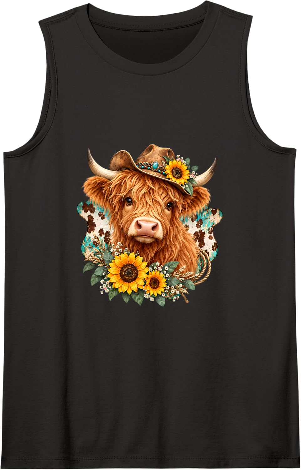 Highland Cow Scottish Cattle Cute Highland Cow Sleeveless Tank Top - Black