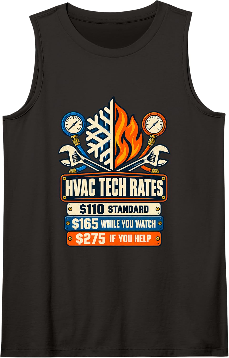 HVAC Tech Rates Funny Technician Mechanic Sleeveless Tank Top - Black