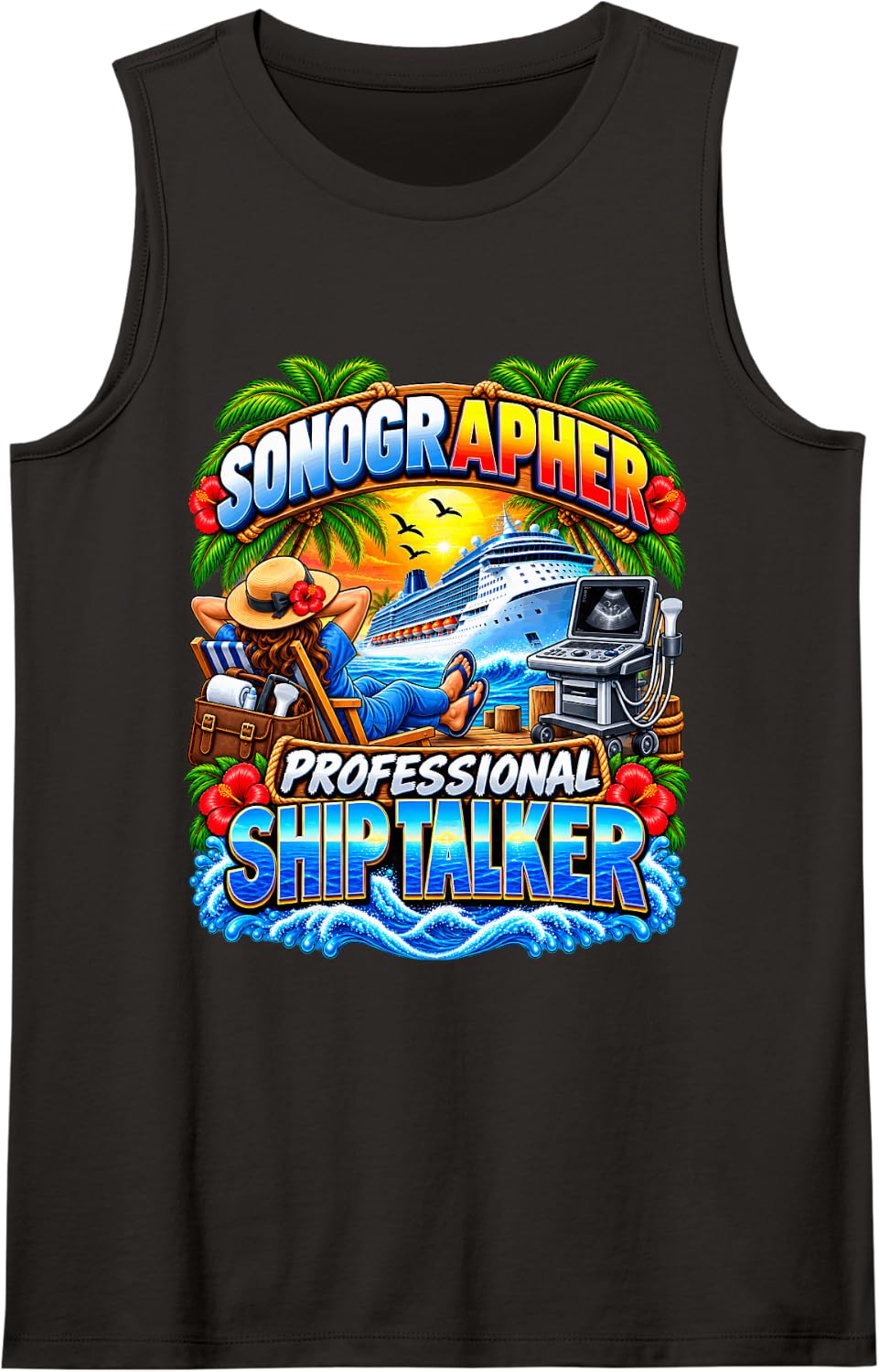 Sonographer Professional Ship Talker Cruise Vacation Sleeveless Tank Top - Black