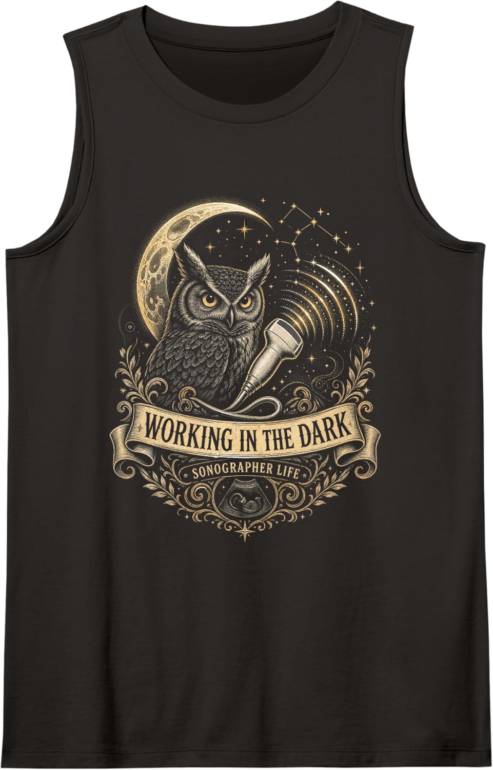 Working in The Dark Ultrasound Sonographer Sleeveless Tank Top - Black