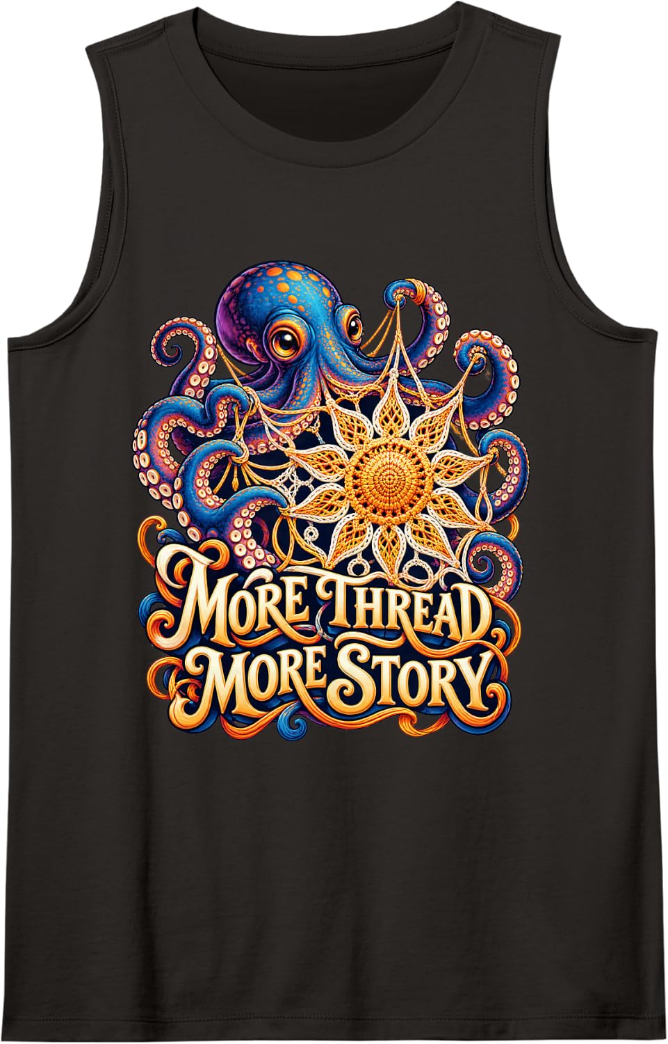 Octopus Crochet More Thread More Story Fiber Art Sleeveless Tank Top - Black
