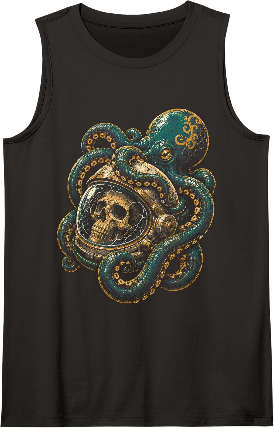 Octopus Skulls Astronaut Deep Sea Space Halloween Kraken Tank Top - Black