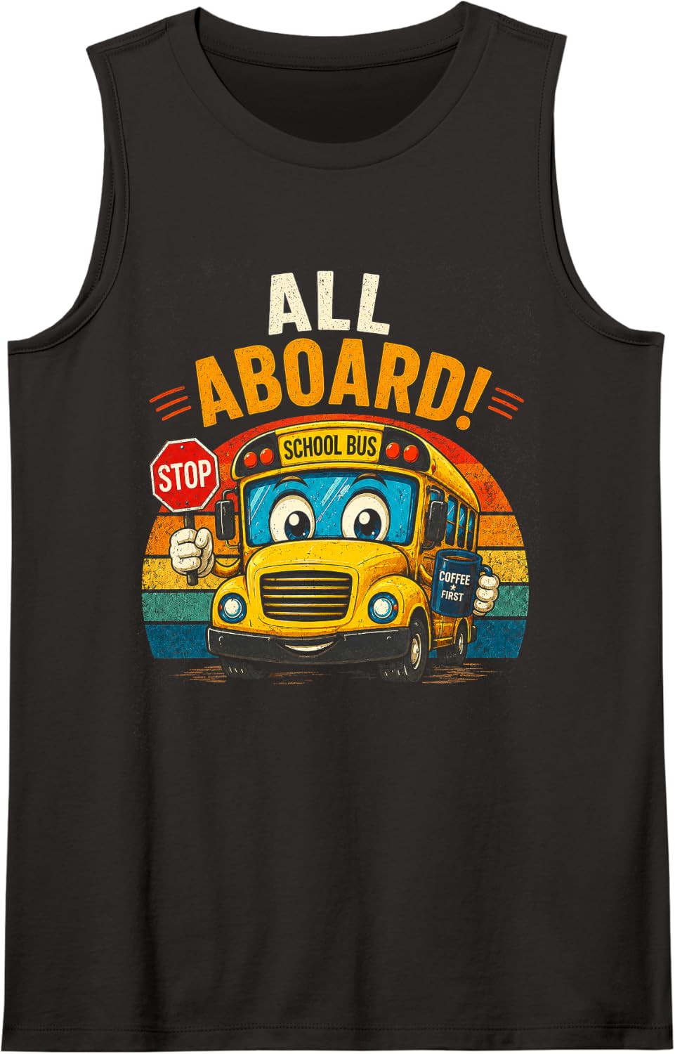 Back to School All Aboard School Bus Driver Sleeveless Tank Top - Black