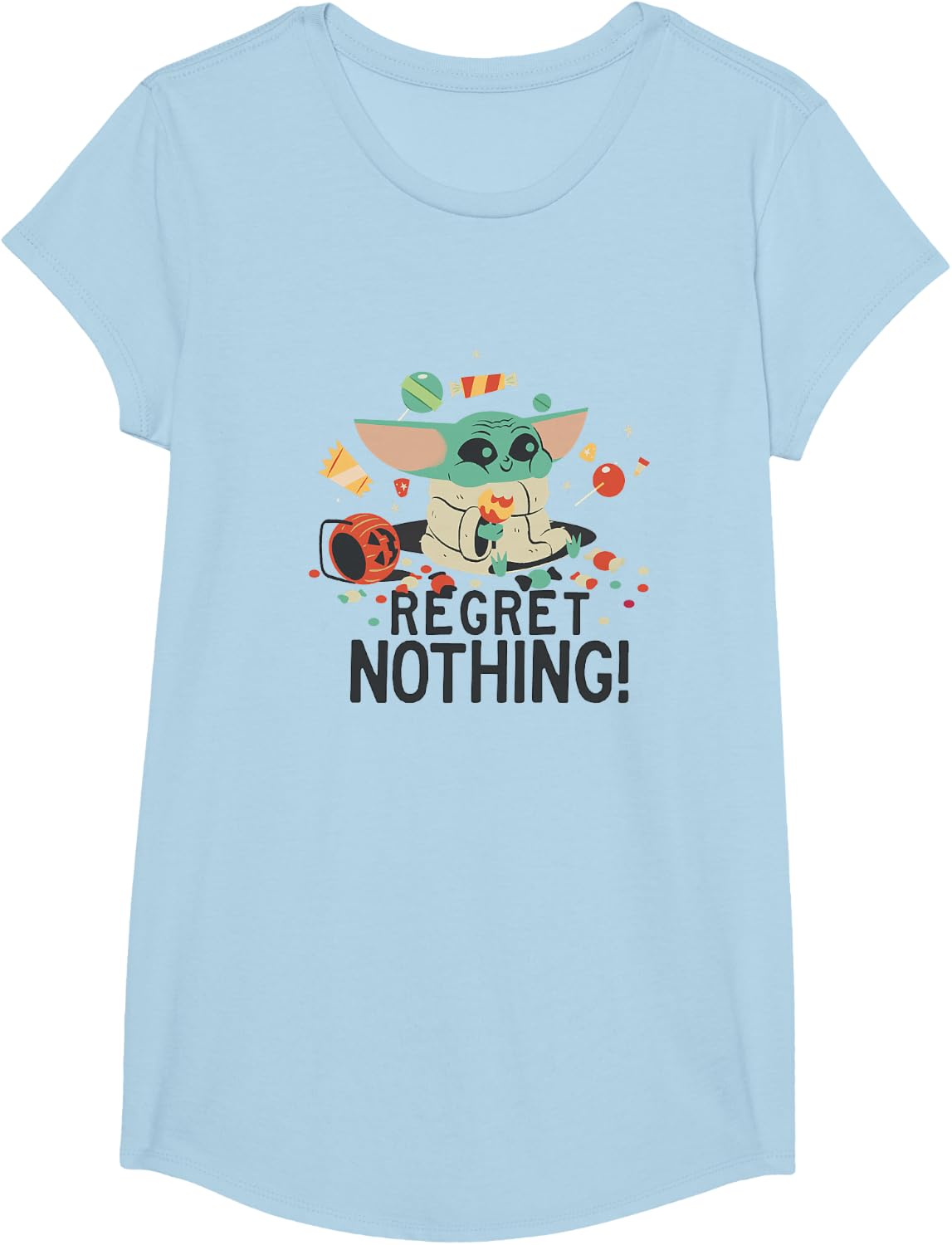 Star Wars The Mandalorian Halloween Grogu Regret Nothing! T-Shirt - Girls Baby Blue