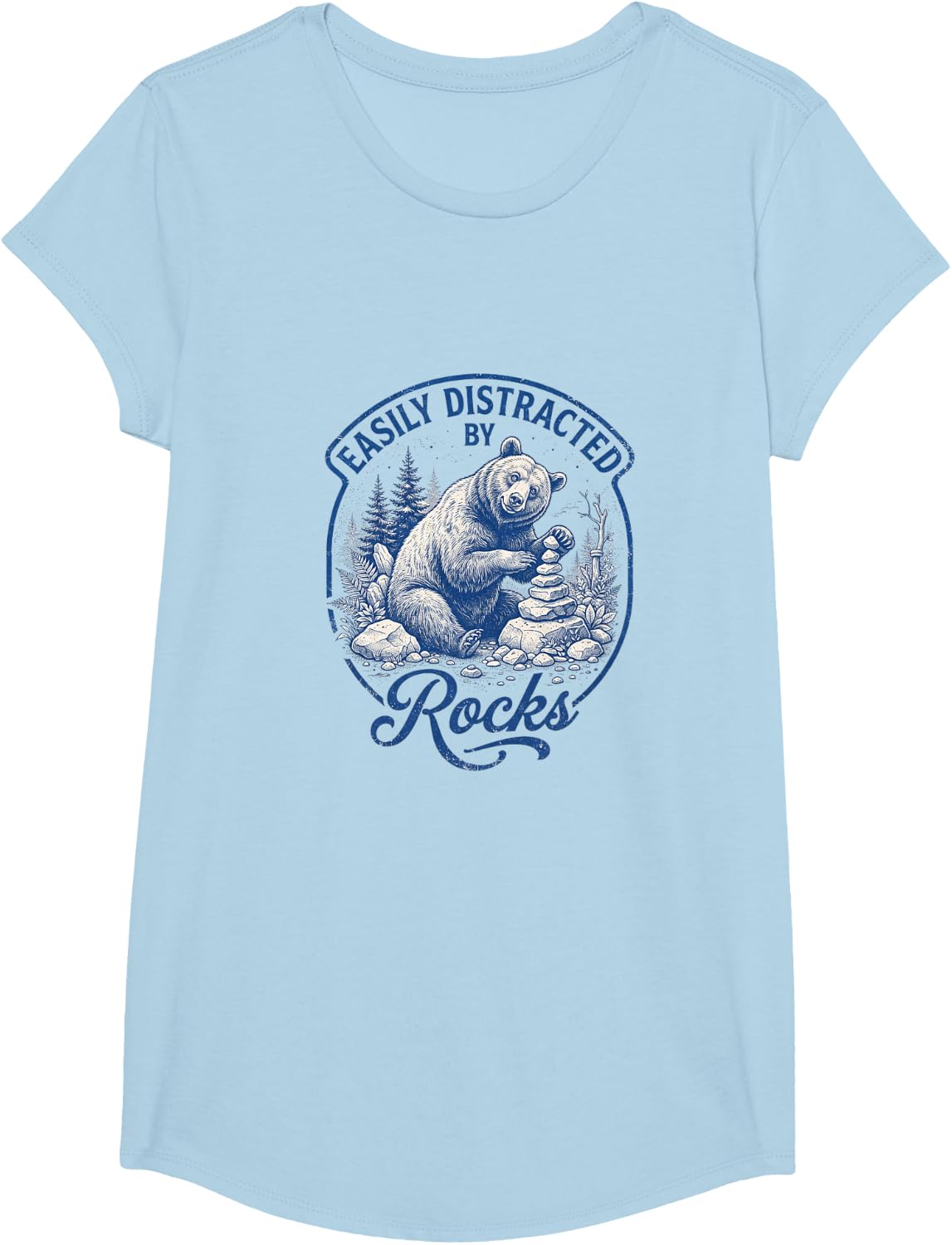 Easily Distracted By Rocks Bear Geology Art T-Shirt - Girls Baby Blue