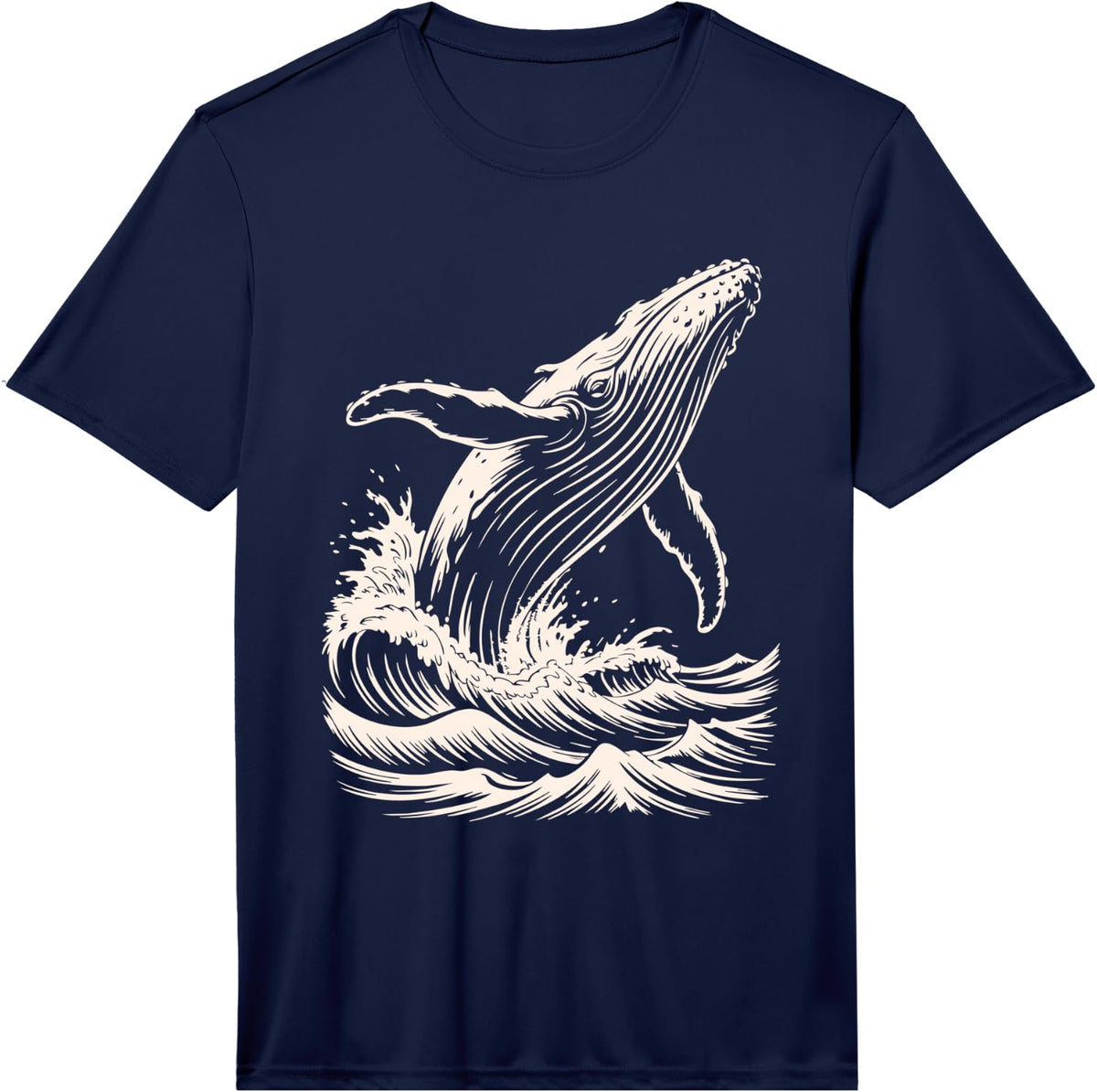 Mens Breaching Humpback Whale Ocean Marine Life Lover Performance T-Shirt - Navy Blue