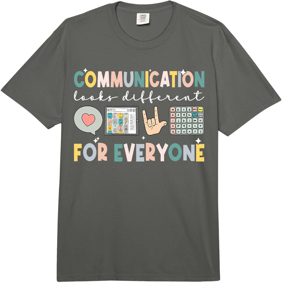 Communication Looks Different for Everyone Autism Awareness Comfort Colors Adult Heavyweight T-Shirt - Adult Unisex Dark Grey