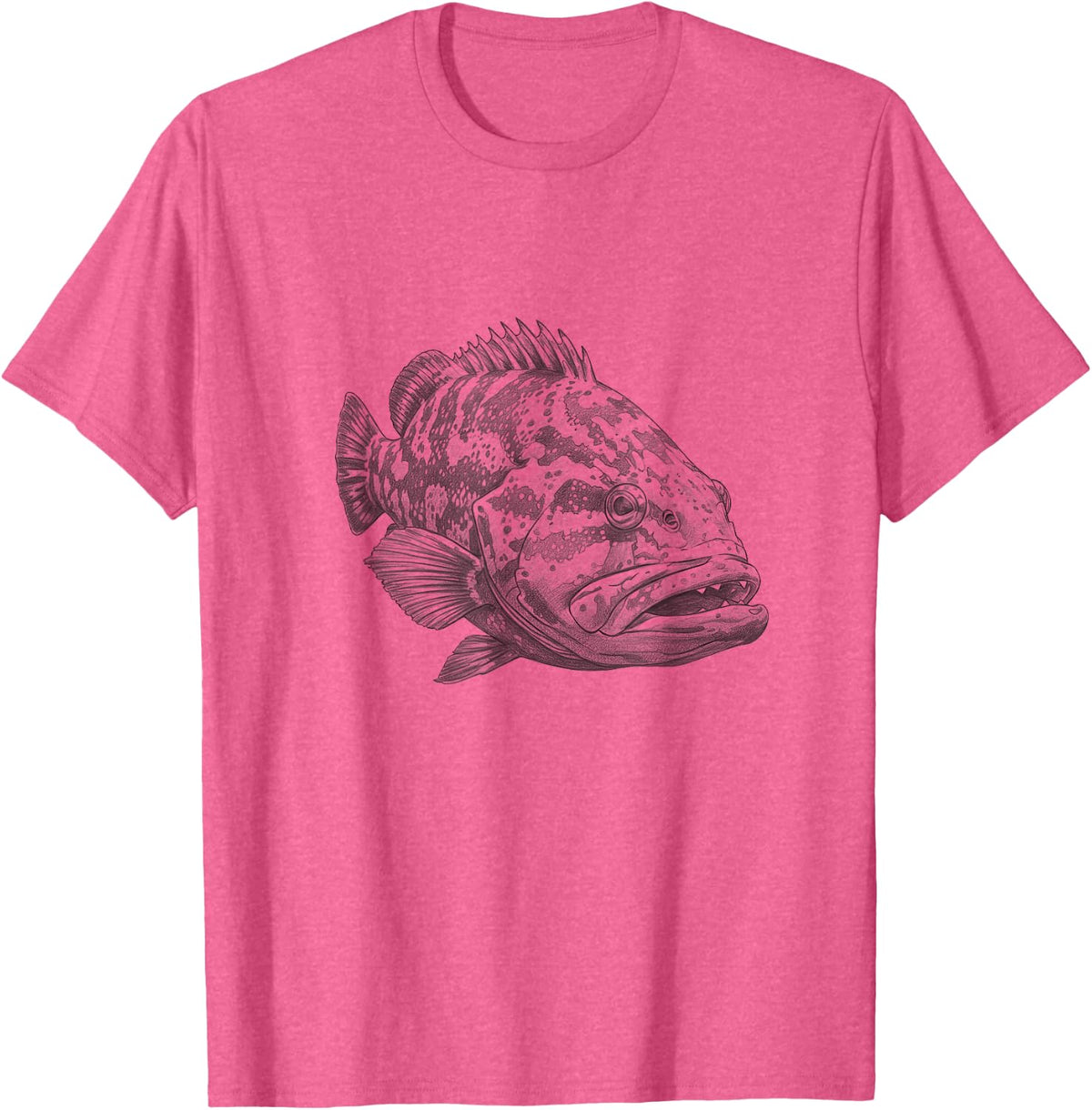 Vintage Grouper Drawing Art Design T-Shirt - Pink Heather