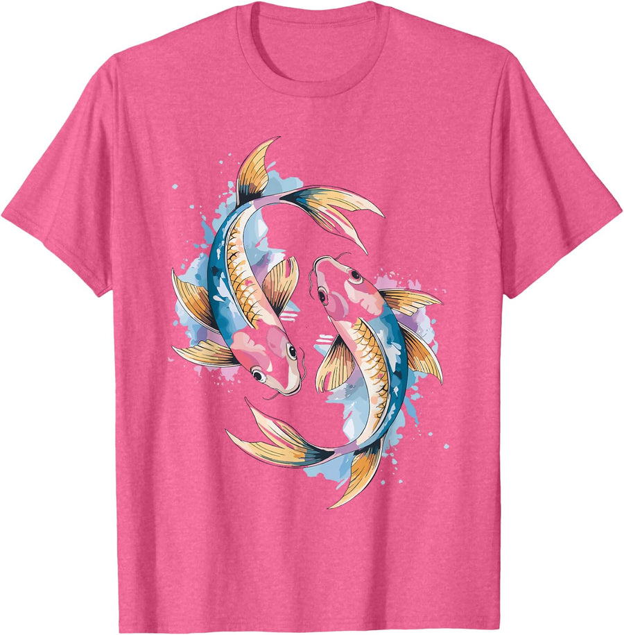 Koi Fish Watercolor Asian Art T-Shirt - Pink Heather