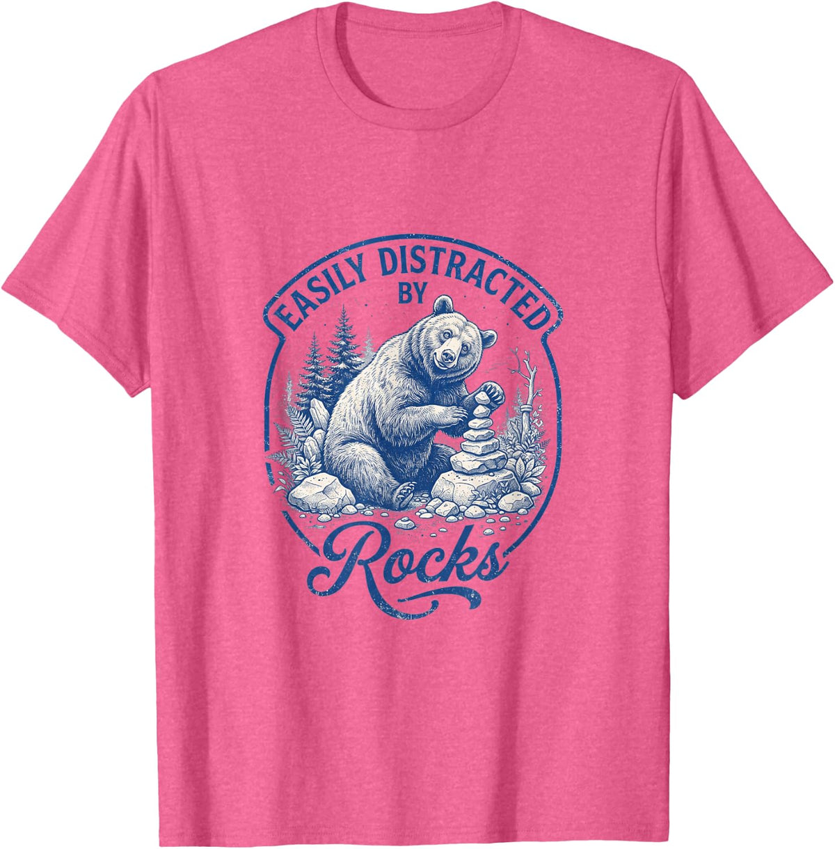 Easily Distracted By Rocks Bear Geology Art T-Shirt - Pink Heather