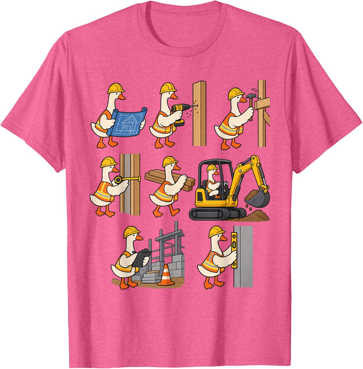 Construction Worker Goose Builder Site Contractor Work Crew T-Shirt - Pink Heather