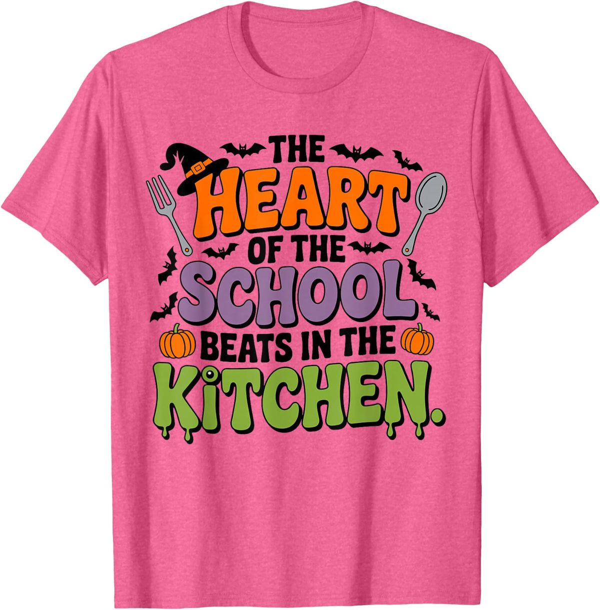 Cute The Heart of The School Beats in The Kitchen Lunch Lady T-Shirt - Pink Heather