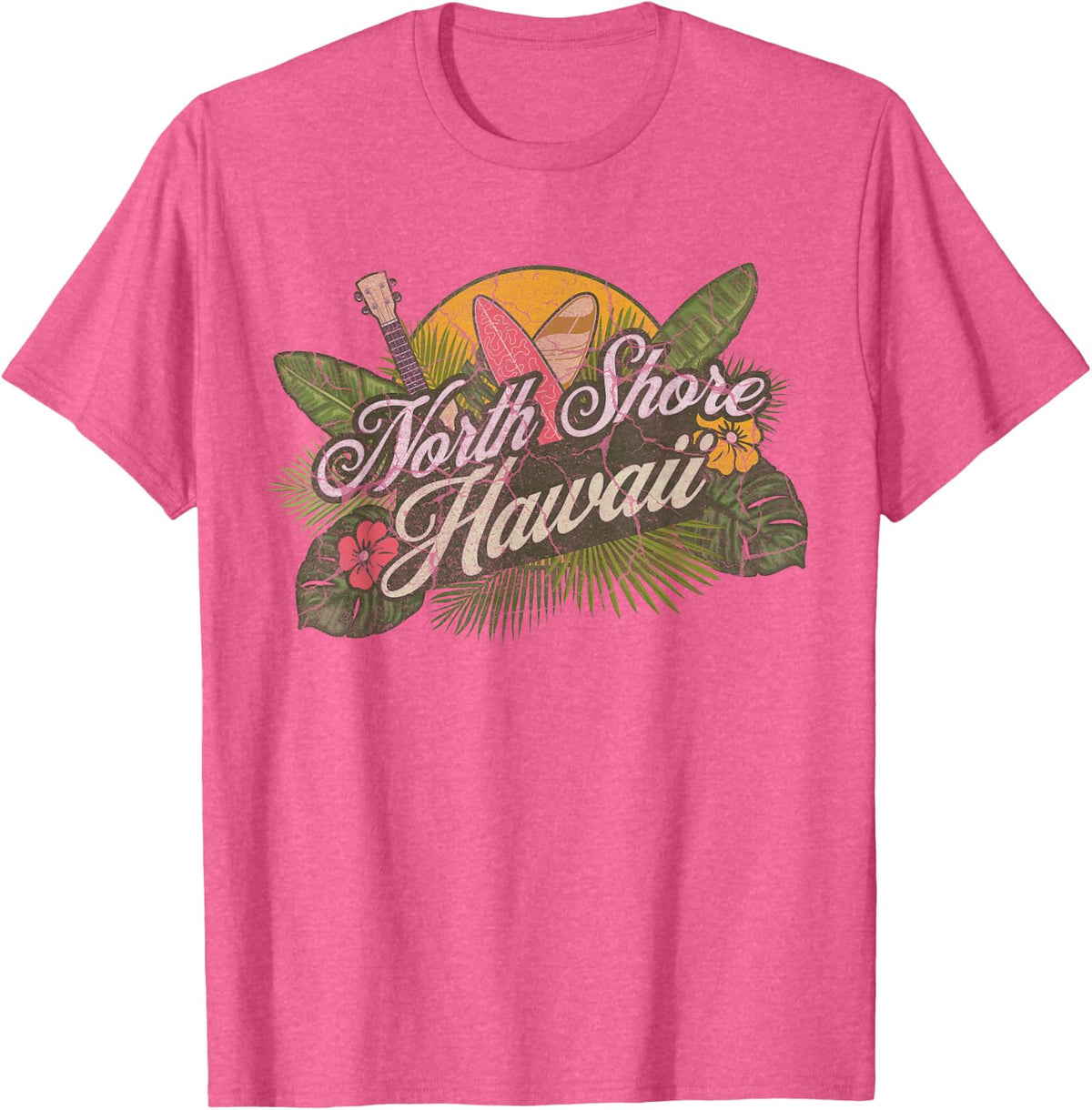 North Shore Hawaii Beach Surf Summer Vacation Vintage T-Shirt - Pink Heather