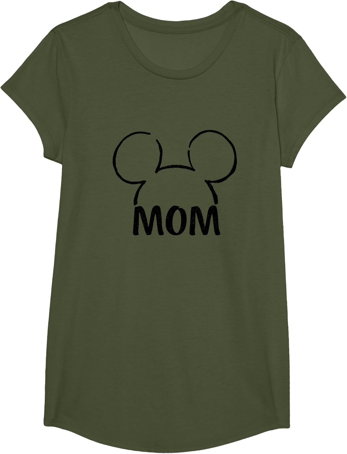 Disney Mickey and Friends Mom Mickey Ears Outline Logo T-Shirt - Girls Olive Green