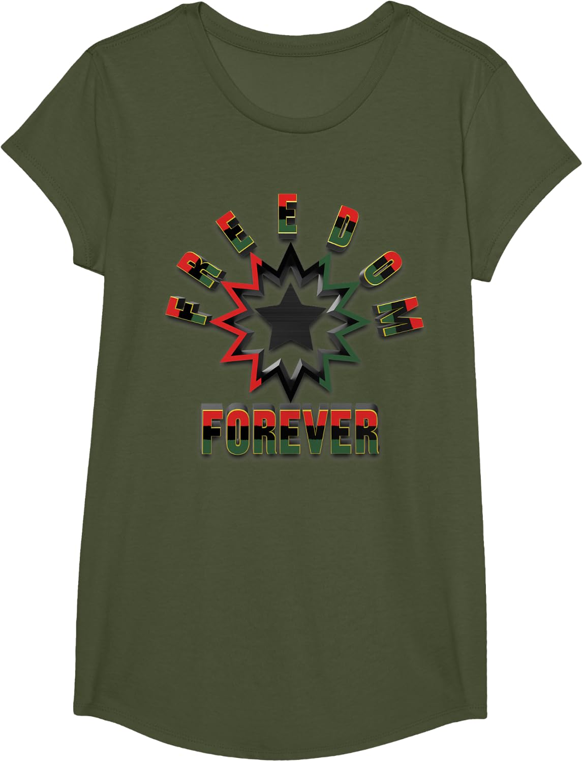 Juneteenth Freedom Forever T-Shirt - Girls Olive Green