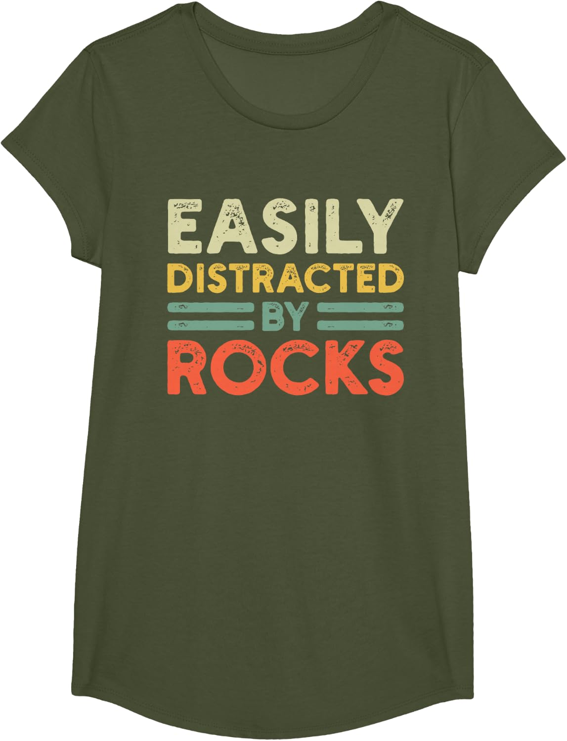 Easily Distracted By Rocks Geologist Geology Rock Collecting T-Shirt - Girls Olive Green