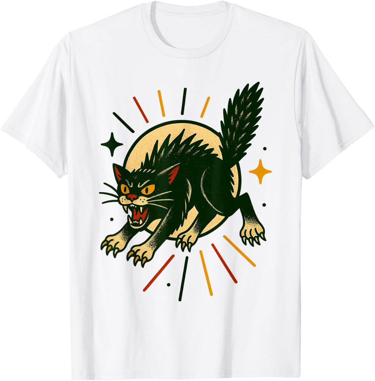 Angry Black Cat | Vintage Americana | Tattoo Flash Design T-Shirt - White