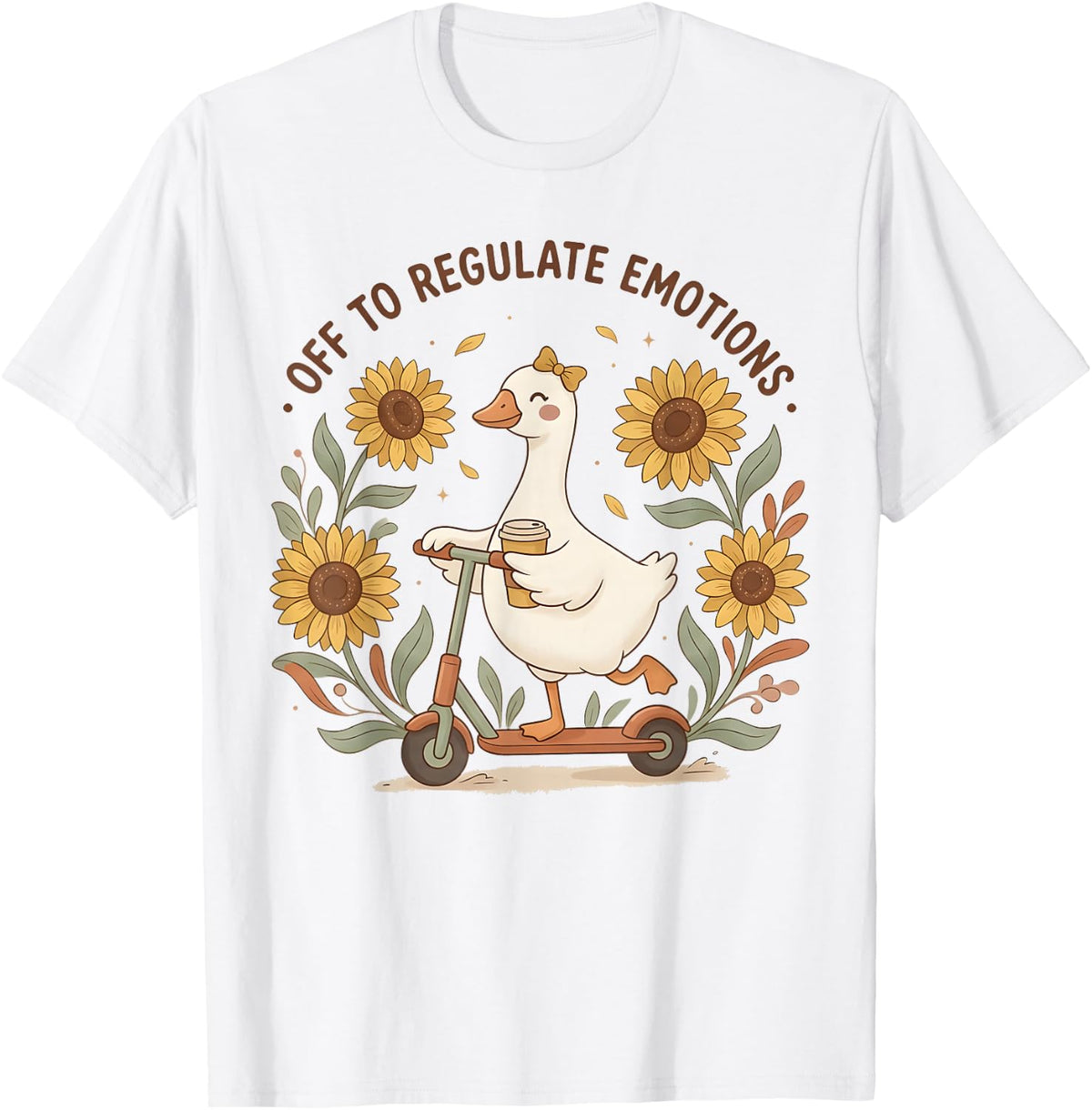 Off to Regulate Emotions Goose Bow Sunflower Tees T-Shirts for Men Women - White