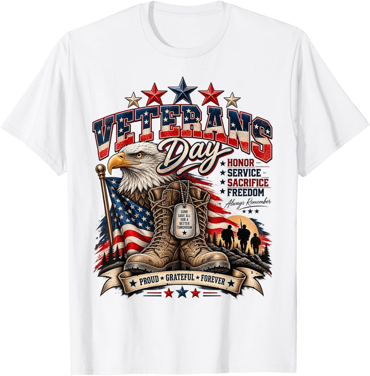 Veterans Day Veteran of The United States Army Eagle US Flag T-Shirt - White