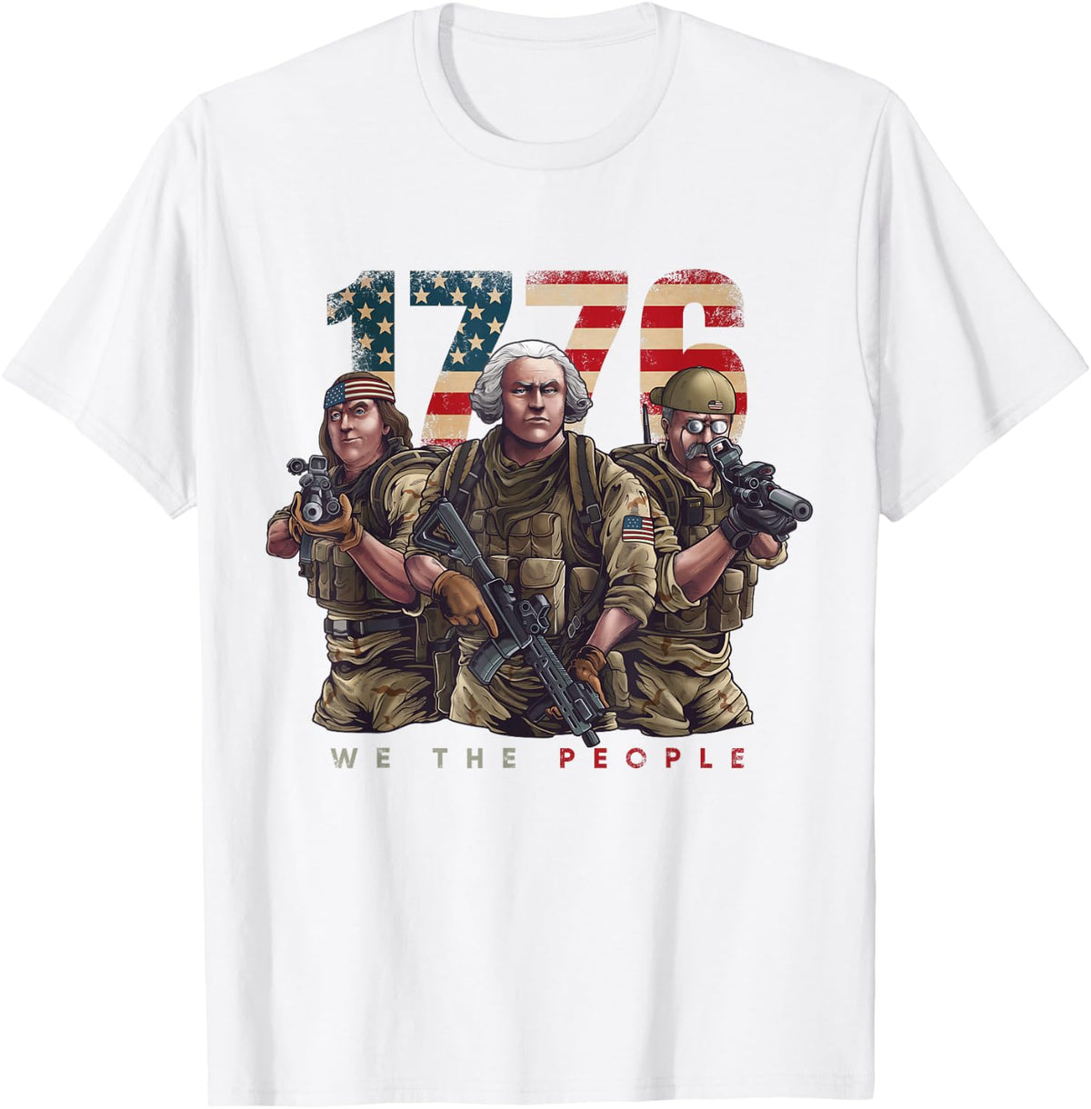 George Washington Ben Franklin Special Operators July 4th T-Shirt - White