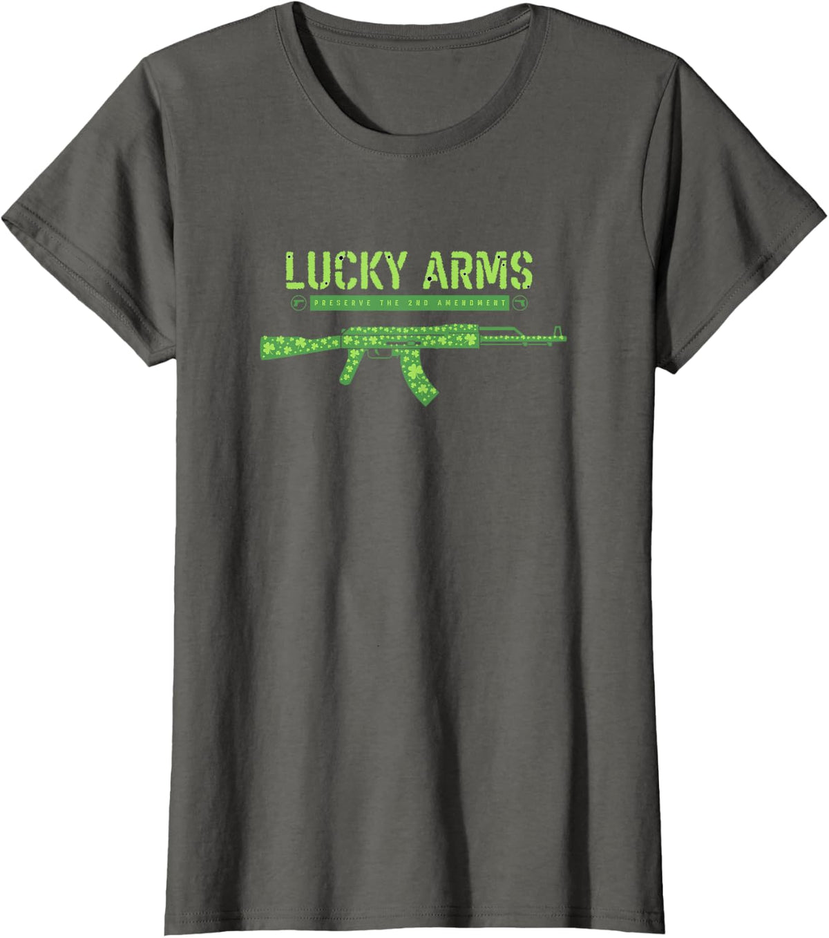 Lucky Arms Shamrock St. Patrick's Day 2nd Amendment T-Shirt - Asphalt Grey
